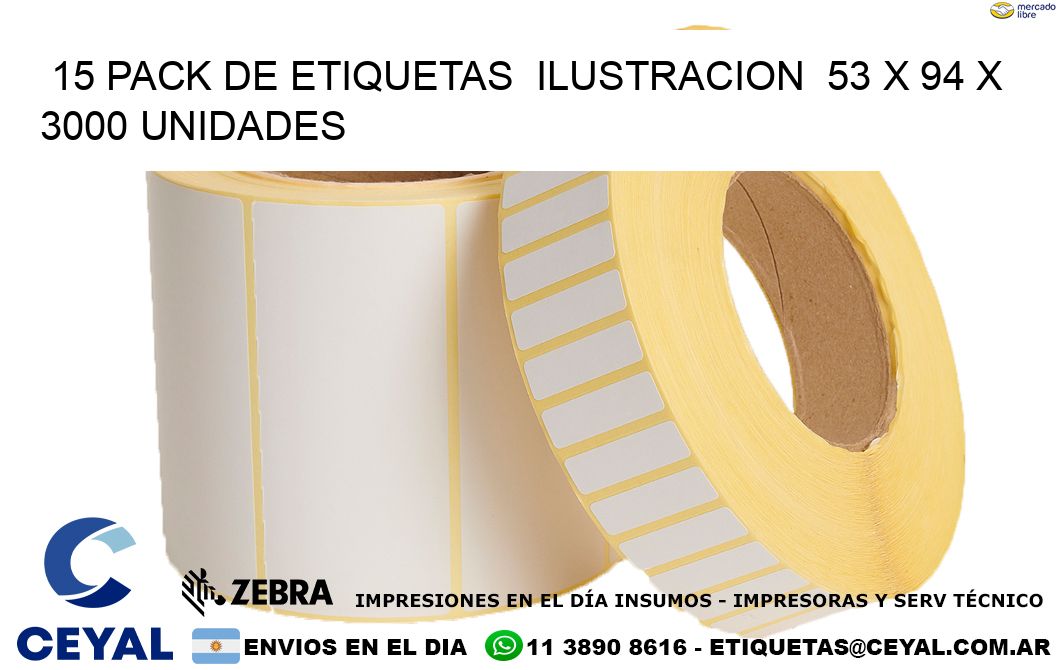 15 PACK DE ETIQUETAS  ILUSTRACION  53 x 94 X 3000 UNIDADES