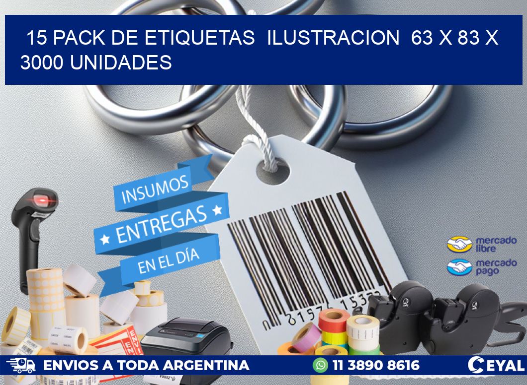 15 PACK DE ETIQUETAS  ILUSTRACION  63 x 83 X 3000 UNIDADES