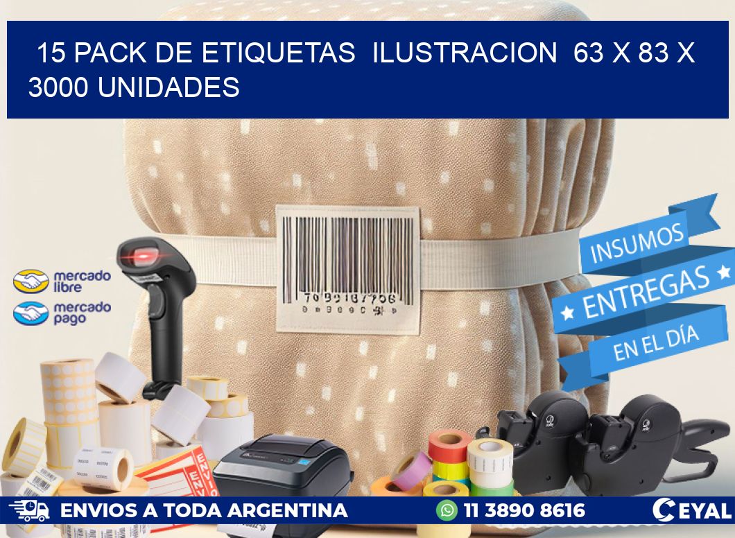 15 PACK DE ETIQUETAS  ILUSTRACION  63 x 83 X 3000 UNIDADES