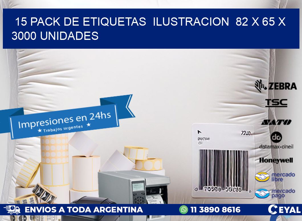 15 PACK DE ETIQUETAS  ILUSTRACION  82 x 65 X 3000 UNIDADES