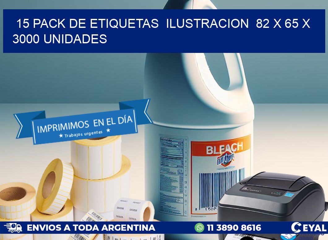 15 PACK DE ETIQUETAS  ILUSTRACION  82 x 65 X 3000 UNIDADES