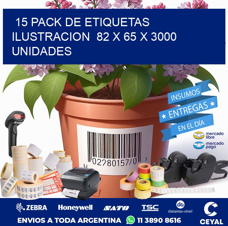 15 PACK DE ETIQUETAS  ILUSTRACION  82 x 65 X 3000 UNIDADES