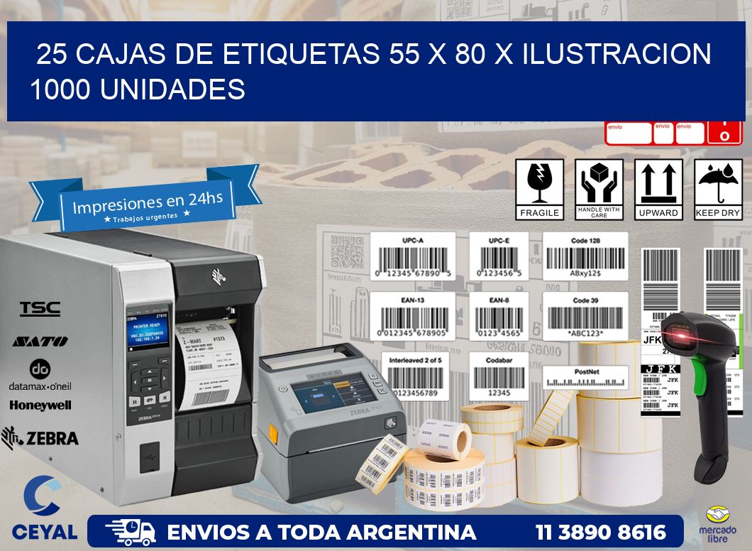 25 CAJAS DE ETIQUETAS 55 x 80 X ILUSTRACION 1000 UNIDADES