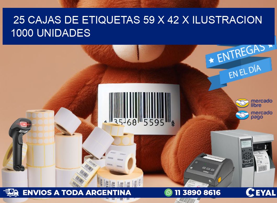 25 CAJAS DE ETIQUETAS 59 x 42 X ILUSTRACION 1000 UNIDADES