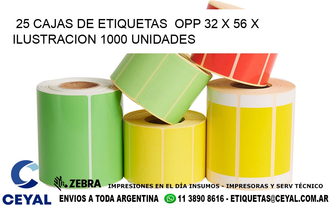 25 CAJAS DE ETIQUETAS  OPP 32 x 56 X ILUSTRACION 1000 UNIDADES