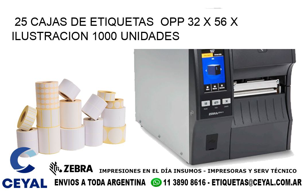 25 CAJAS DE ETIQUETAS  OPP 32 x 56 X ILUSTRACION 1000 UNIDADES