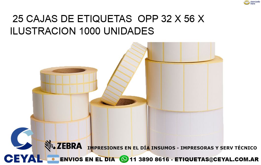 25 CAJAS DE ETIQUETAS  OPP 32 x 56 X ILUSTRACION 1000 UNIDADES