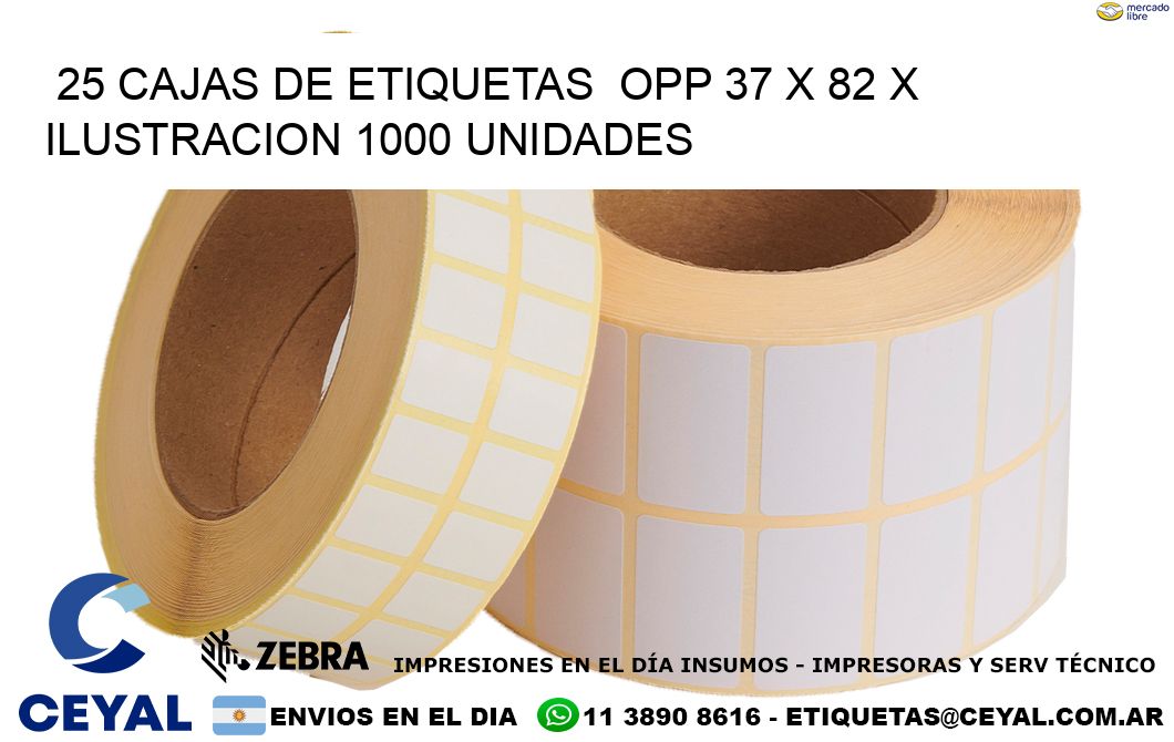 25 CAJAS DE ETIQUETAS  OPP 37 x 82 X ILUSTRACION 1000 UNIDADES