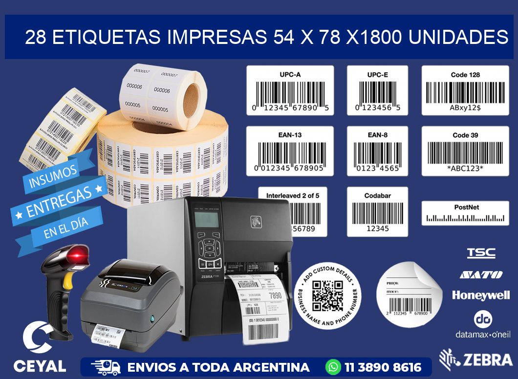 28 ETIQUETAS IMPRESAS 54 x 78 X1800 UNIDADES