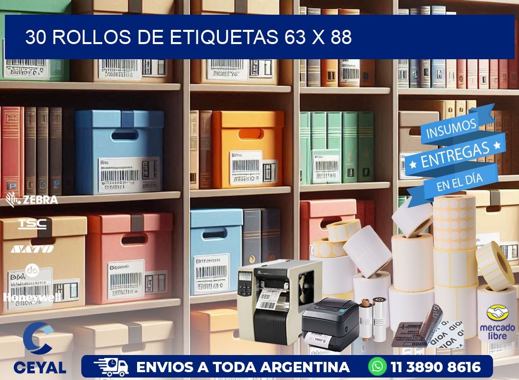 30 ROLLOS DE ETIQUETAS 63 x 88