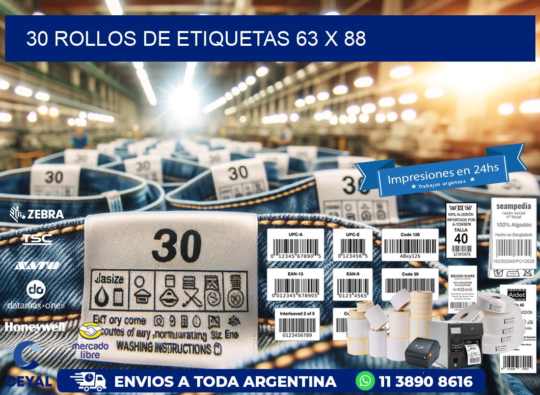 30 ROLLOS DE ETIQUETAS 63 x 88