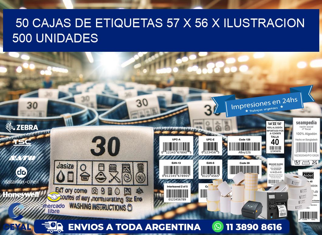 50 CAJAS DE ETIQUETAS 57 x 56 X ILUSTRACION 500 UNIDADES