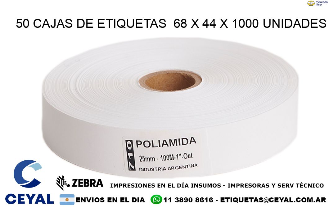 50 CAJAS DE ETIQUETAS  68 x 44 X 1000 UNIDADES