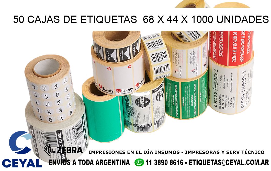 50 CAJAS DE ETIQUETAS  68 x 44 X 1000 UNIDADES