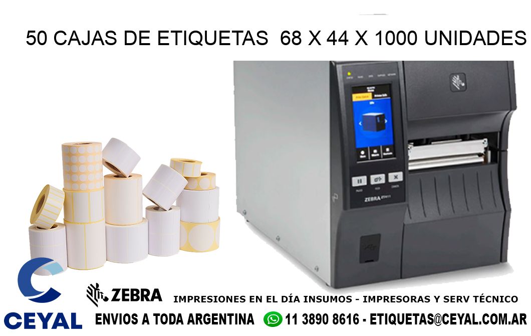 50 CAJAS DE ETIQUETAS  68 x 44 X 1000 UNIDADES