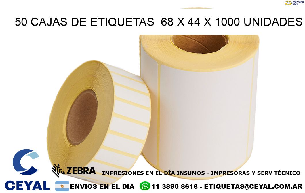 50 CAJAS DE ETIQUETAS  68 x 44 X 1000 UNIDADES