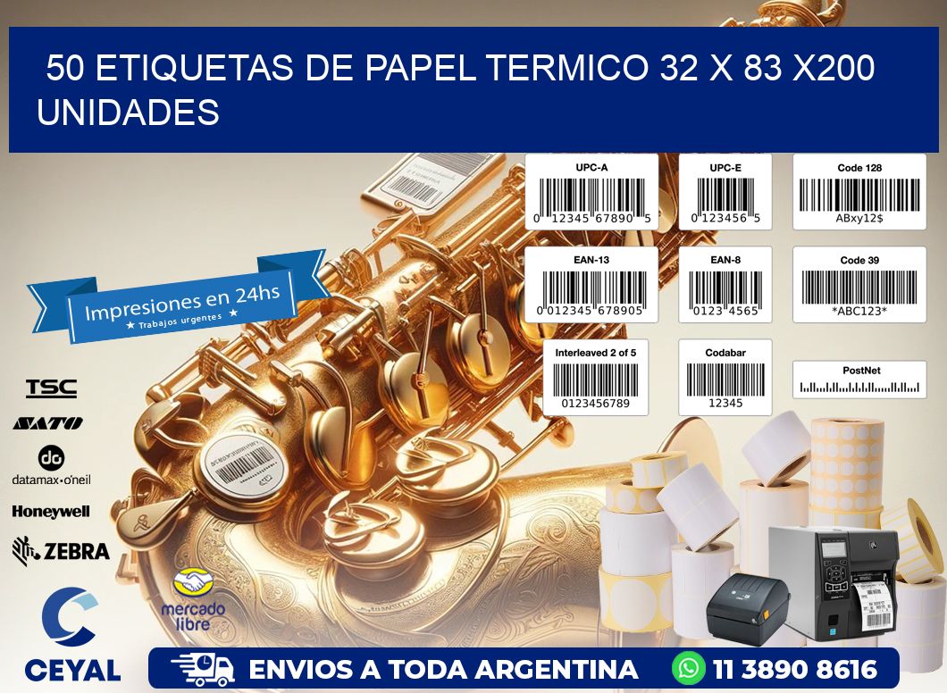 50 ETIQUETAS DE PAPEL TERMICO 32 x 83 x200 UNIDADES