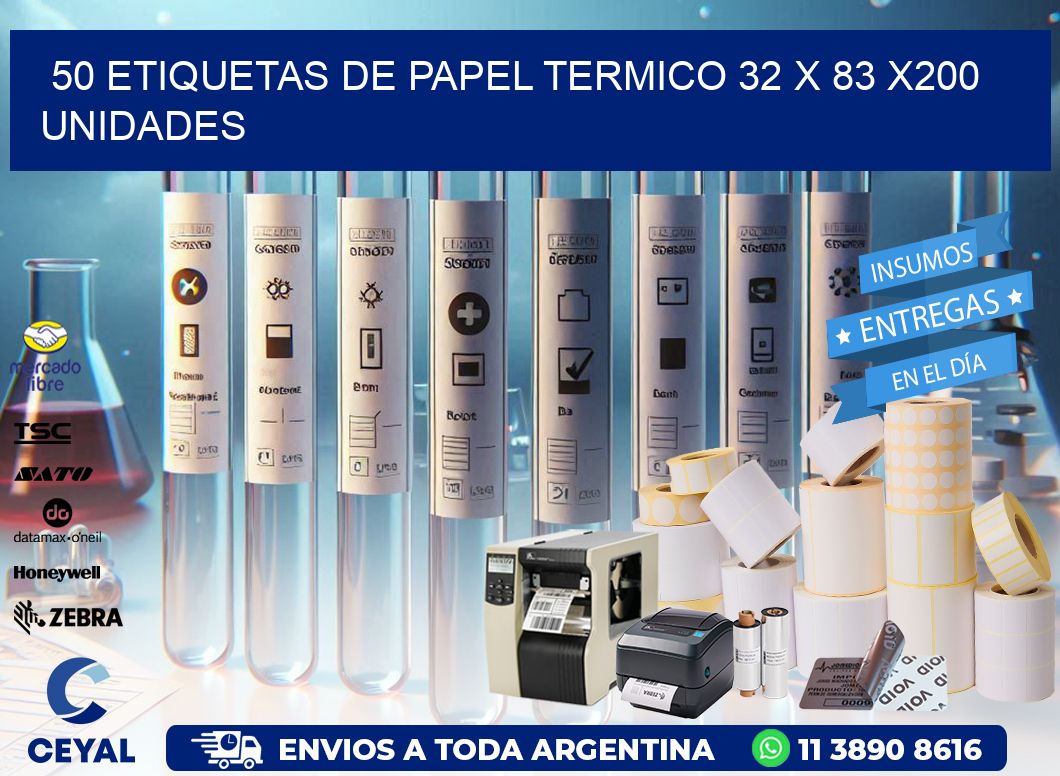 50 ETIQUETAS DE PAPEL TERMICO 32 x 83 x200 UNIDADES