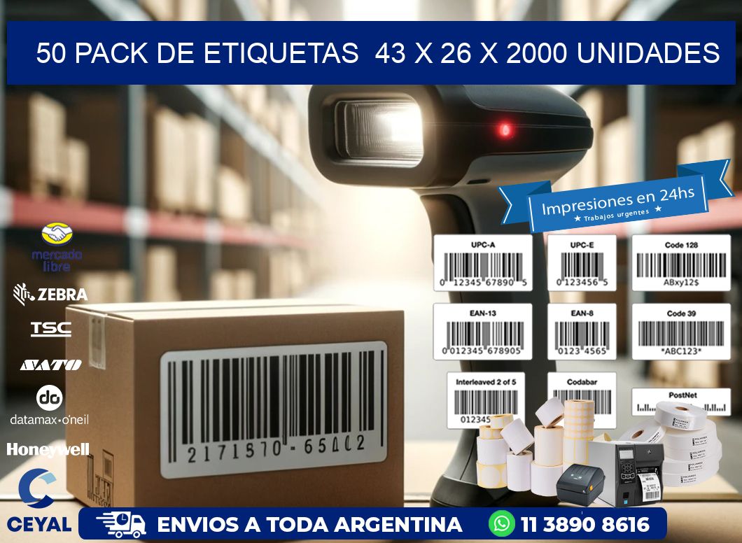 50 PACK DE ETIQUETAS  43 x 26 X 2000 UNIDADES