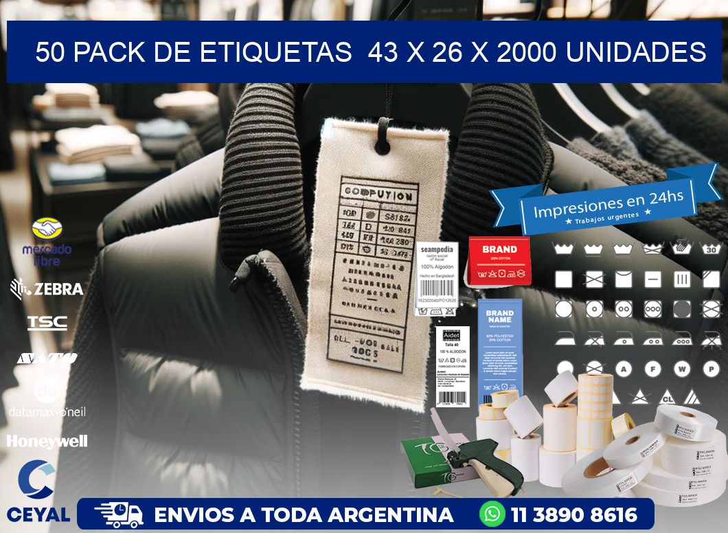 50 PACK DE ETIQUETAS  43 x 26 X 2000 UNIDADES