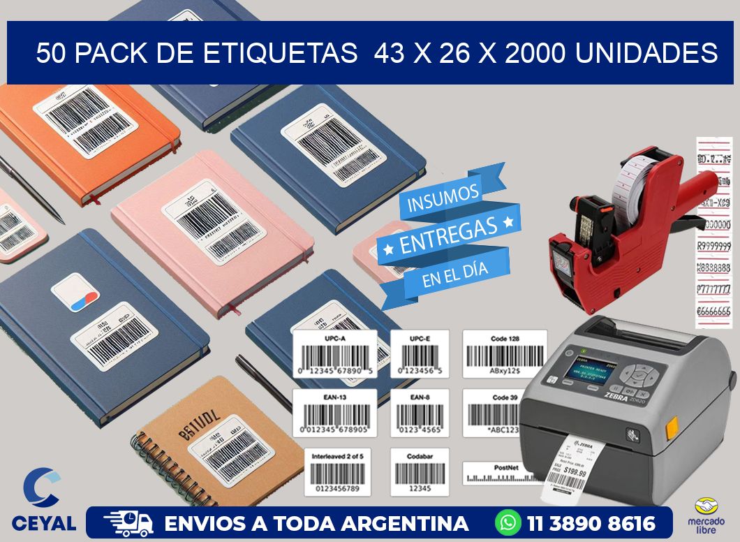 50 PACK DE ETIQUETAS  43 x 26 X 2000 UNIDADES