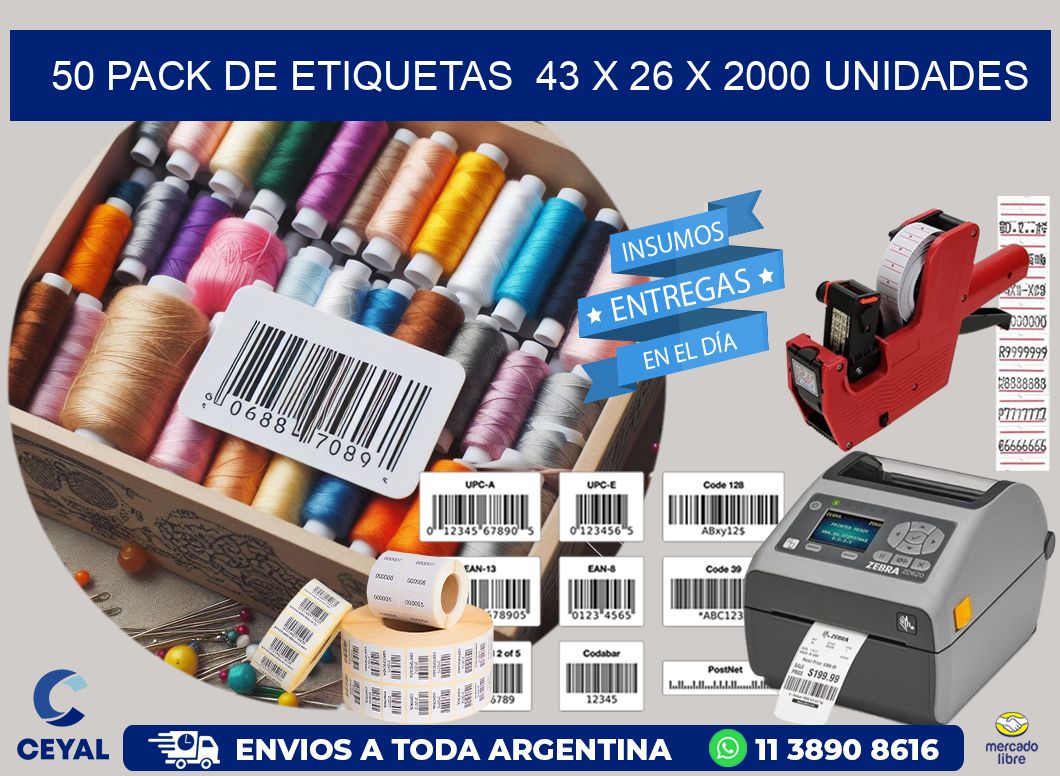 50 PACK DE ETIQUETAS  43 x 26 X 2000 UNIDADES