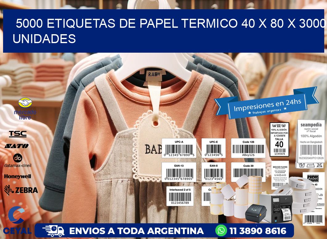 5000 ETIQUETAS DE PAPEL TERMICO 40 x 80 X 3000 UNIDADES