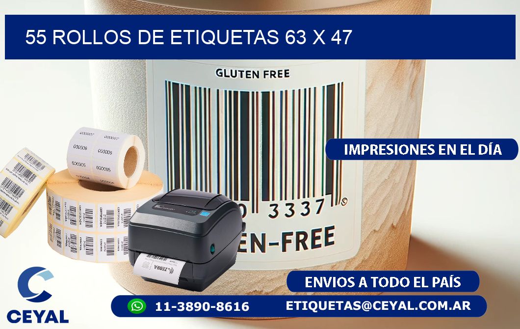 55 ROLLOS DE ETIQUETAS 63 x 47