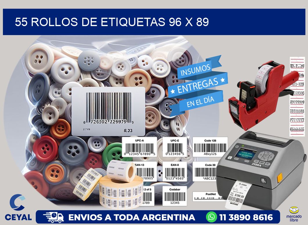 55 ROLLOS DE ETIQUETAS 96 x 89