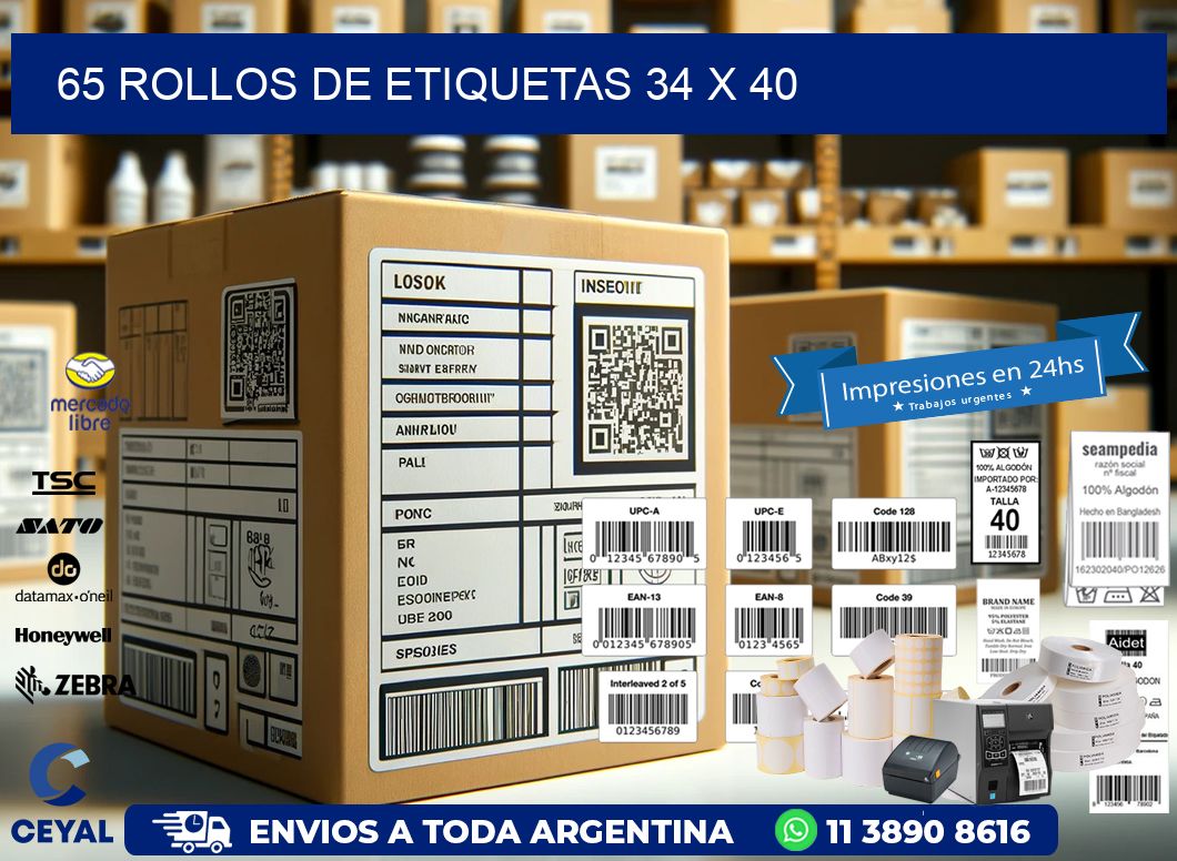 65 ROLLOS DE ETIQUETAS 34 x 40