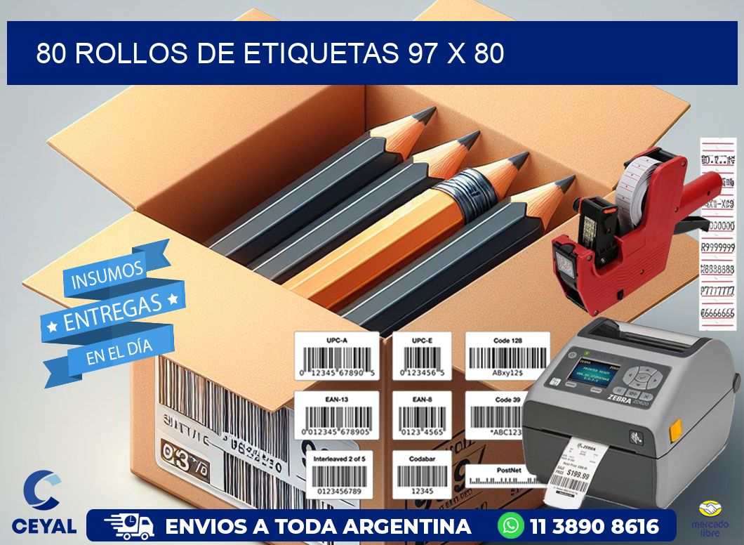 80 ROLLOS DE ETIQUETAS 97 x 80