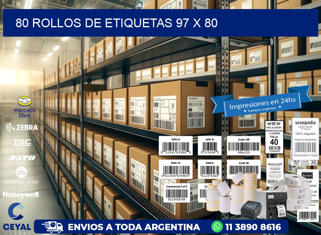 80 ROLLOS DE ETIQUETAS 97 x 80