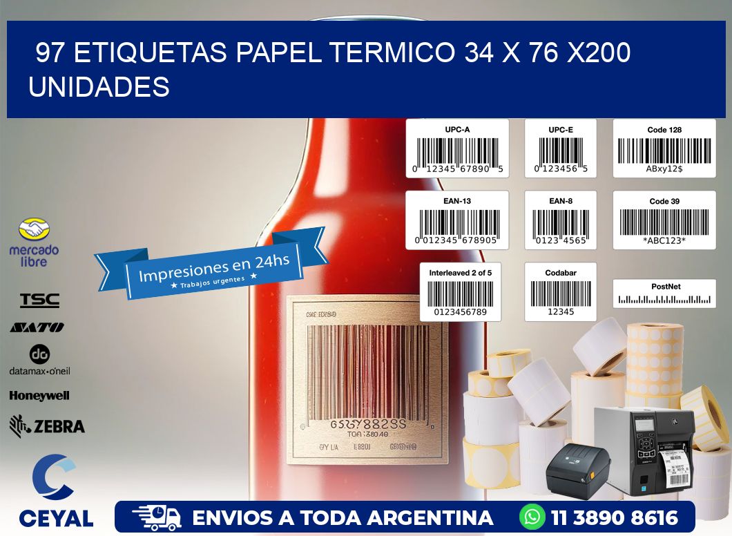 97 ETIQUETAS PAPEL TERMICO 34 x 76 x200 UNIDADES