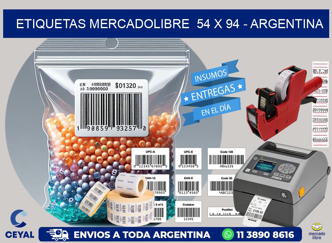 ETIQUETAS MERCADOLIBRE  54 x 94 - ARGENTINA