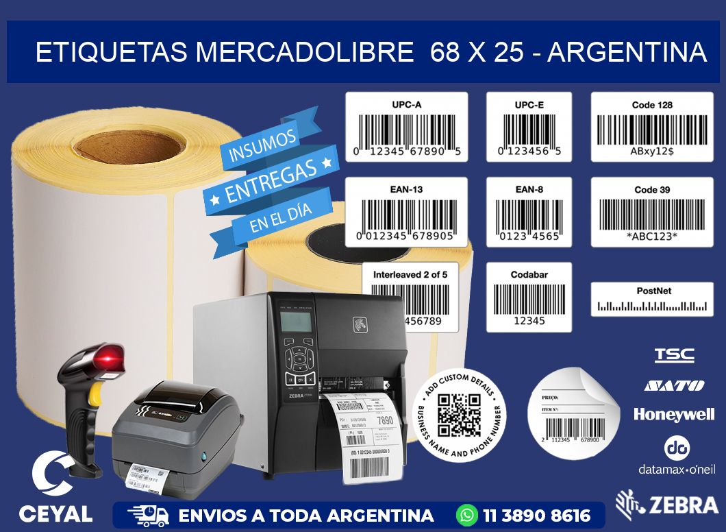 ETIQUETAS MERCADOLIBRE  68 x 25 - ARGENTINA