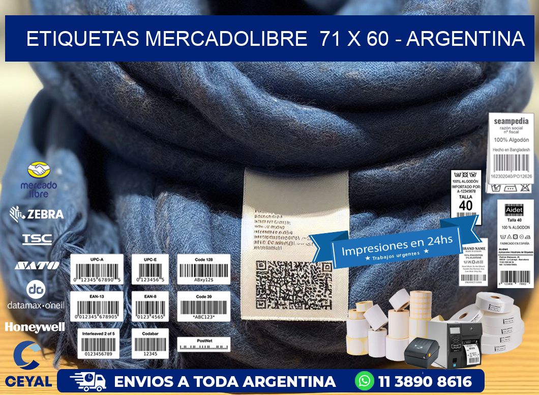 ETIQUETAS MERCADOLIBRE  71 x 60 - ARGENTINA