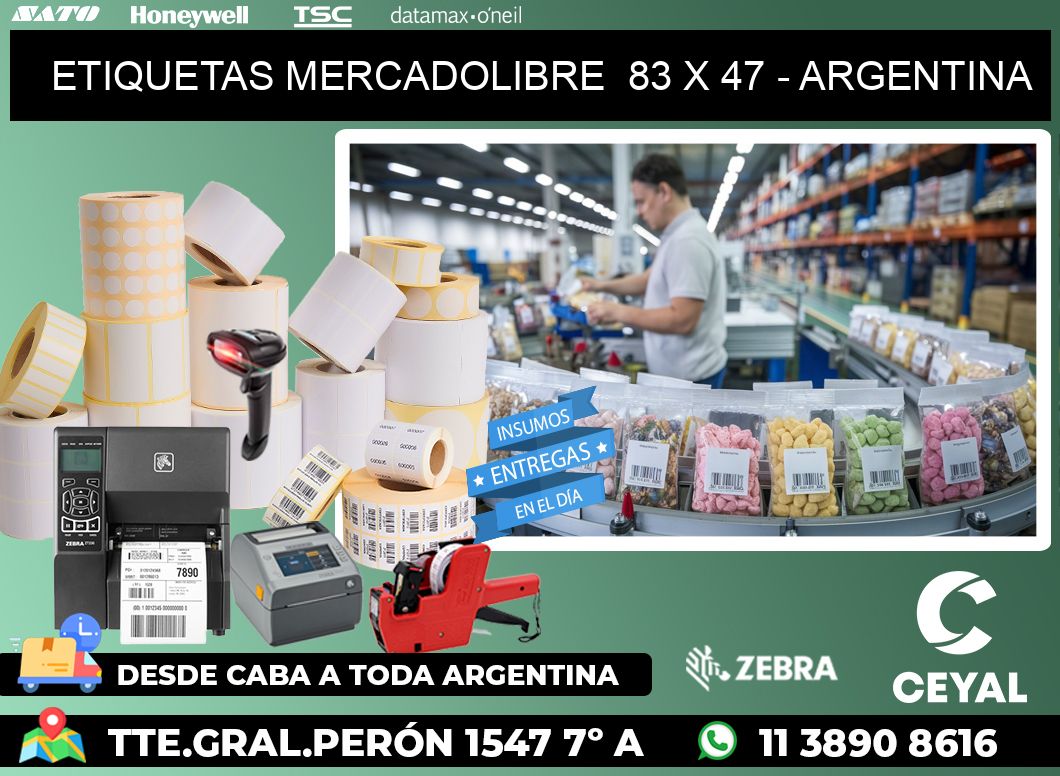 ETIQUETAS MERCADOLIBRE  83 x 47 - ARGENTINA