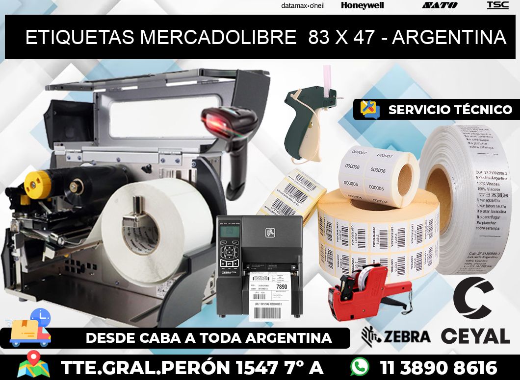 ETIQUETAS MERCADOLIBRE  83 x 47 - ARGENTINA