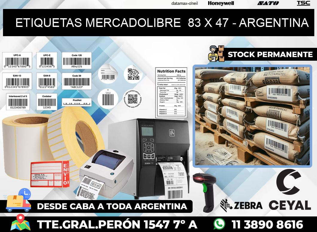 ETIQUETAS MERCADOLIBRE  83 x 47 – ARGENTINA